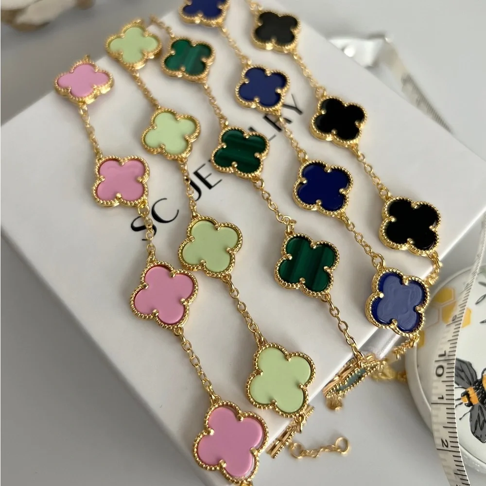 RESTOCK🔥Malachite Clover Double Sided 14K Gold Plated Lightweight